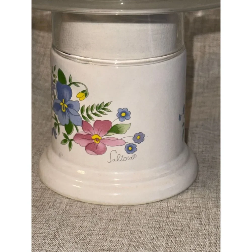 Seltora Ceramic Candle Holder Hurricane Glass Floral Vintage